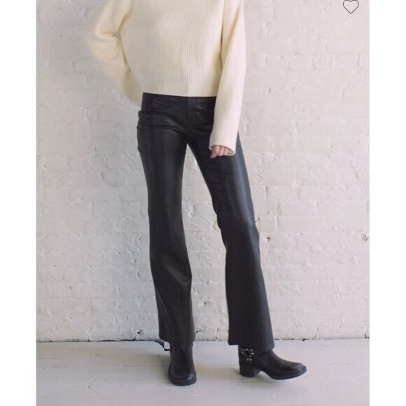 J Crew Womens High Rise Bootcut Pant Sz 32 Black Faux Leather Y2k Retro Flare - Picture 7 of 8